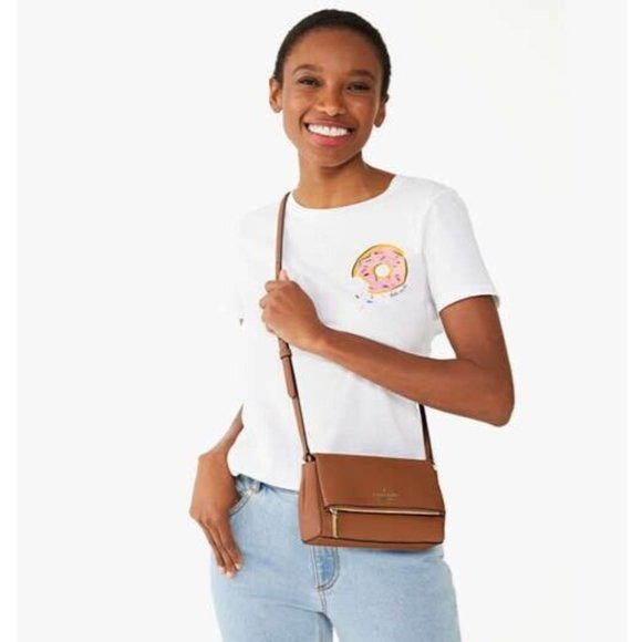 New Kate Spade Leila Mini Zip Crossbody Pebble Leather Warm Gingerbread - Picture 2 of 5